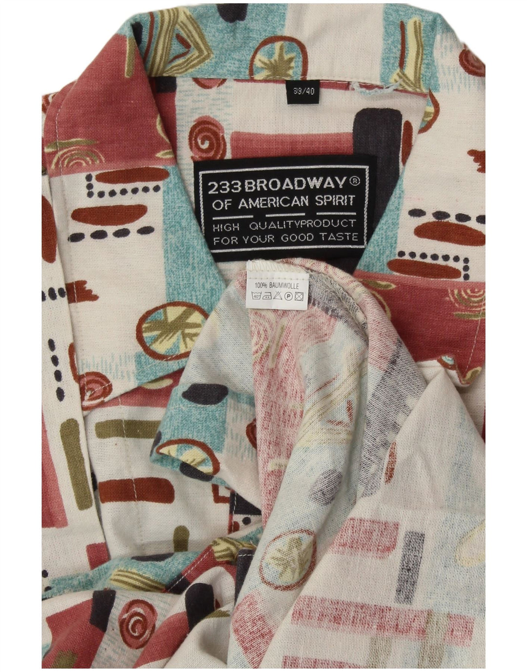 Мужская рубашка BROADWAY с коротким рукавом, размер 39/40, средняя, разноцветная, с геометрическим узором