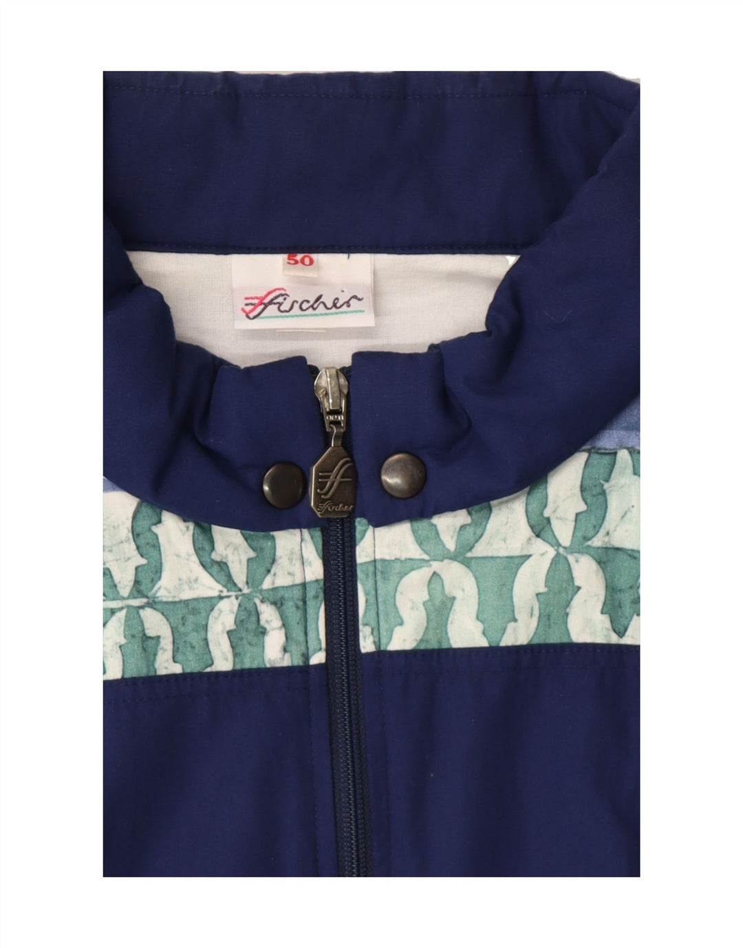 FISCHER Mens Abstract Pattern Tracksuit Top Jacket IT 50 Medium Blue Vintage Fischer and Second-Hand Fischer from Messina Hembry 