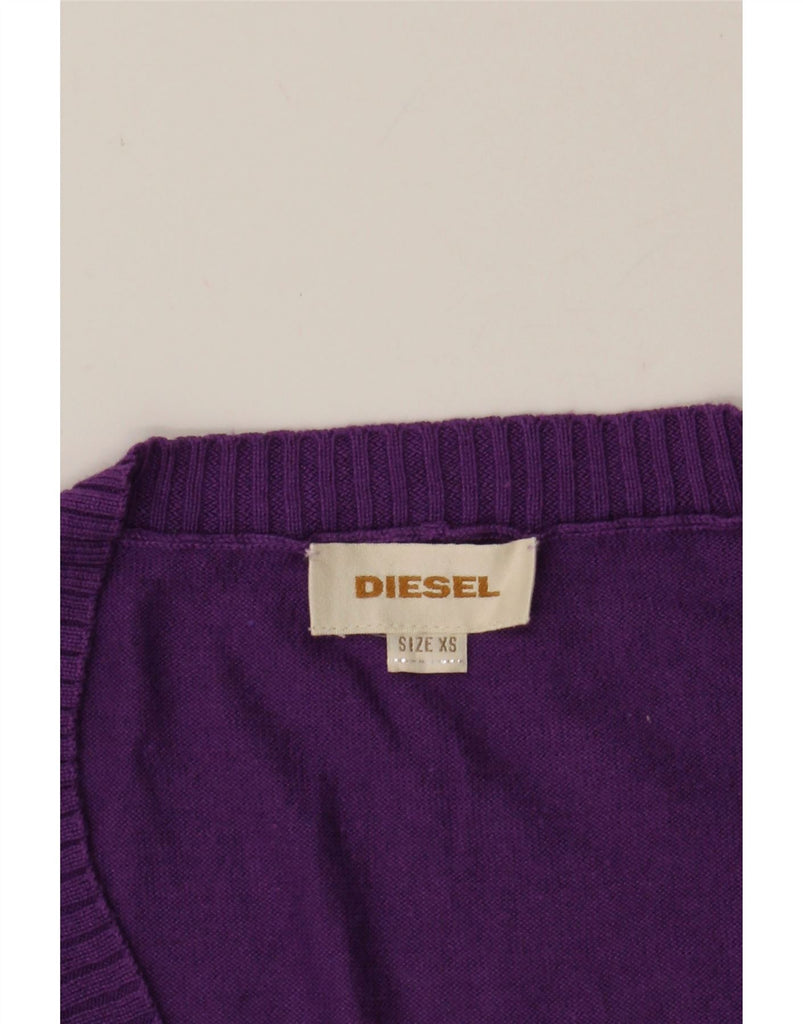 DIESEL Womens Oversized V-Neck Jumper Sweater UK 6 XS Purple Colourblock Vintage Diesel and Second-Hand Diesel from Messina Hembry 