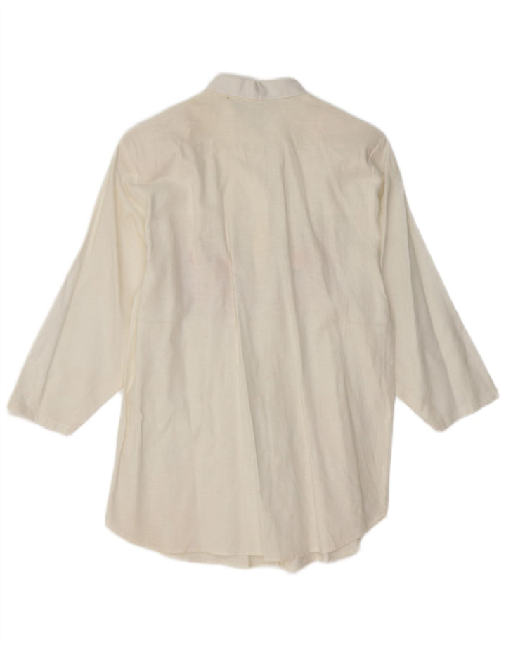 ВИНТАЖНАЯ Женская блузка-рубашка с рукавом 3/4, Великобритания 14, средний белый цветочный принт