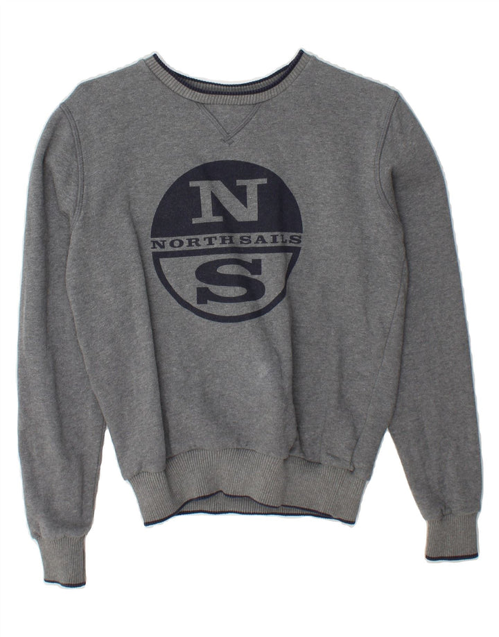 NORTH SAILS Boys Graphic Sweatshirt Jumper 13-14 Years Grey Cotton Vintage North Sails and Second-Hand North Sails from Messina Hembry 