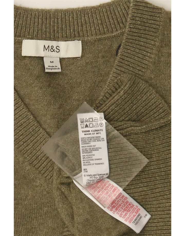 Мужской джемпер с v-образным вырезом Marks & Spencer, средний зеленый полиэстер