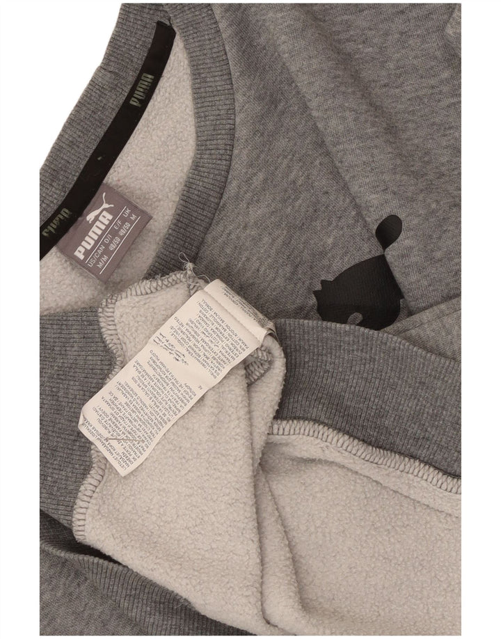 Мужской свитшот с рисунком Puma, хлопковый джемпер среднего серого цвета в крапинку
