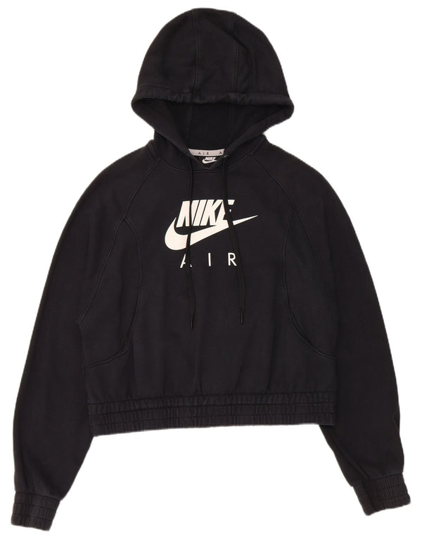 Женский свободный укороченный худи с худи Nike UK 10, маленький черный хлопковый