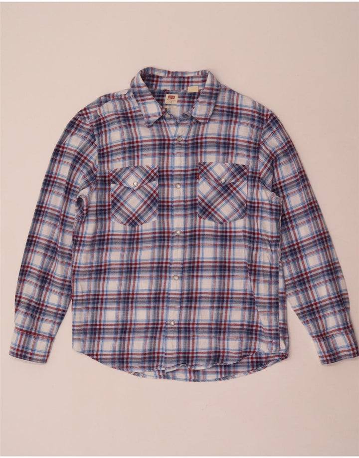 Мужская фланелевая рубашка Levi's, хлопковая синяя клетка среднего размера