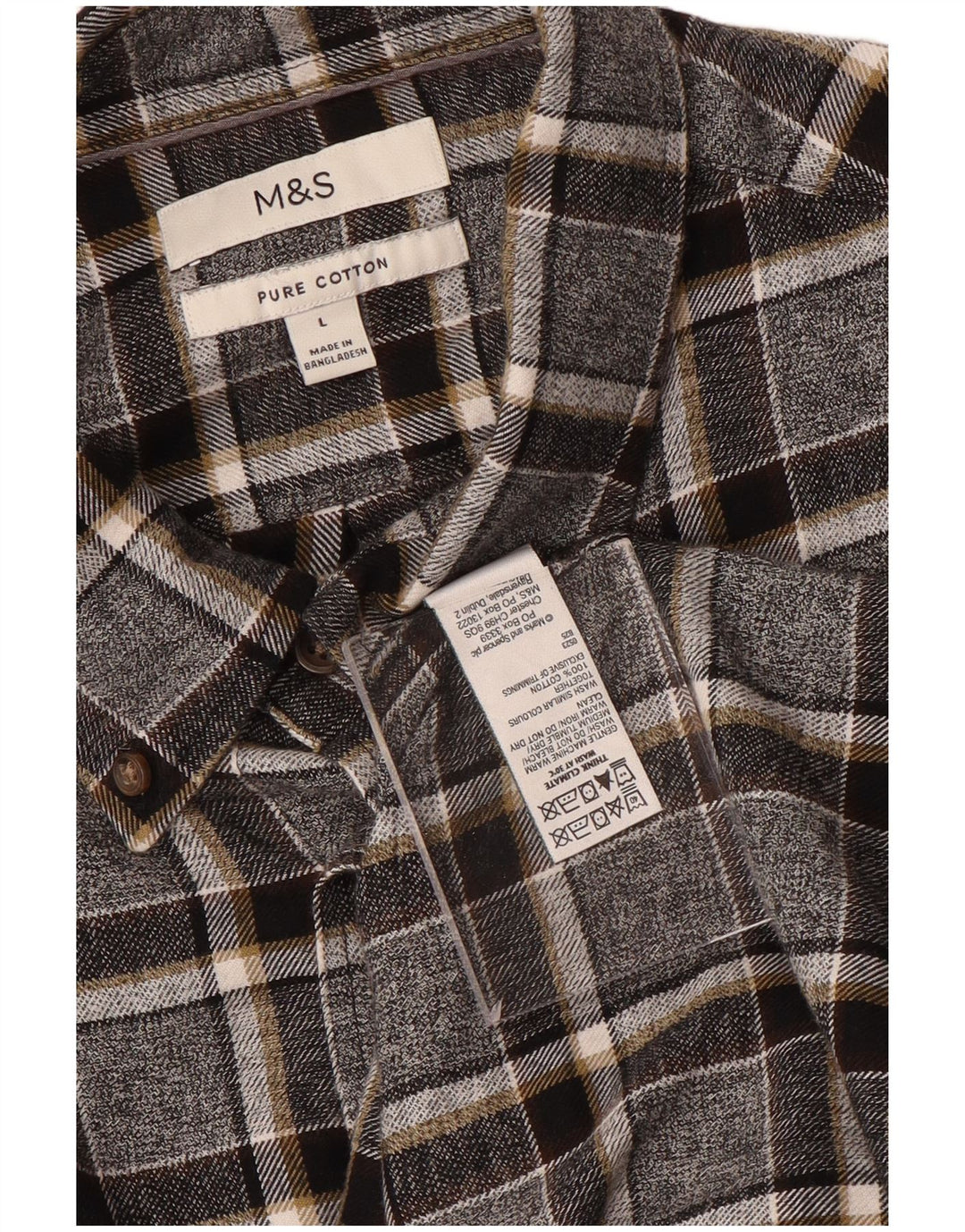 Мужская фланелевая рубашка Marks & Spencer, большая серая клетка, хлопок