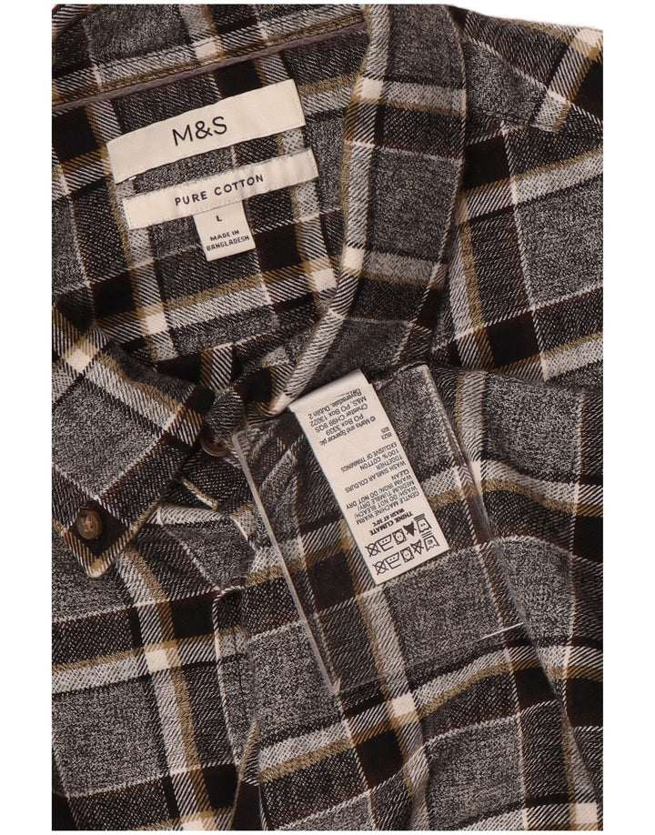 Мужская фланелевая рубашка Marks & Spencer, большая серая клетка, хлопок