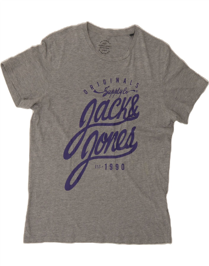 JACK & JONES Mens Graphic T-Shirt Top Large Grey Cotton Vintage Jack & Jones and Second-Hand Jack & Jones from Messina Hembry 
