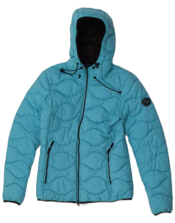 Женская утепленная куртка с капюшоном Superdry UK 8, маленький синий полиэстер