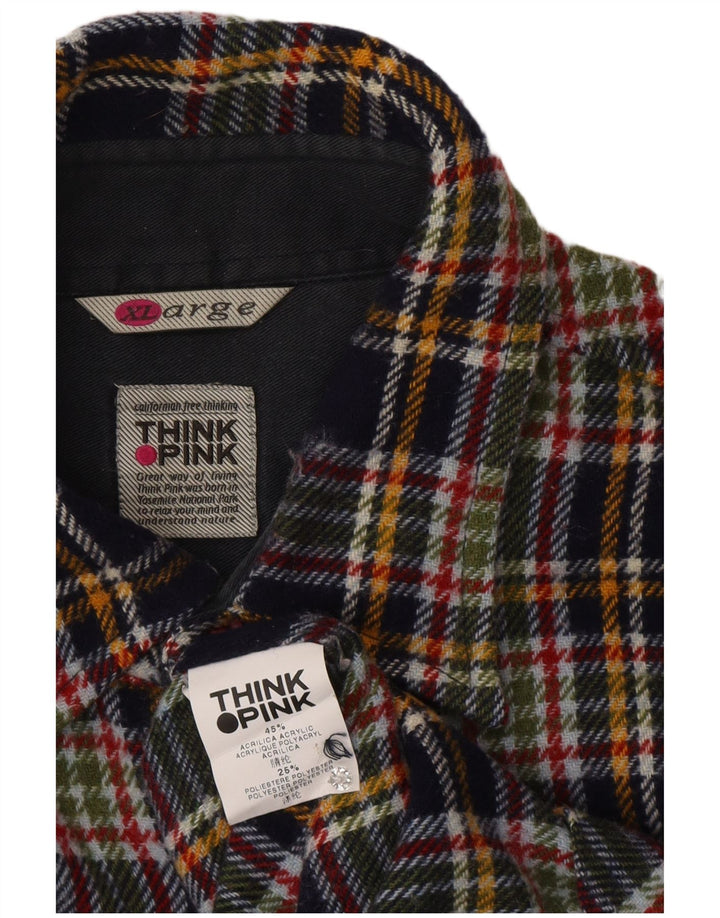 Мужская верхняя рубашка Think Pink, фланелевая рубашка XL, темно-синяя клетка, акрил
