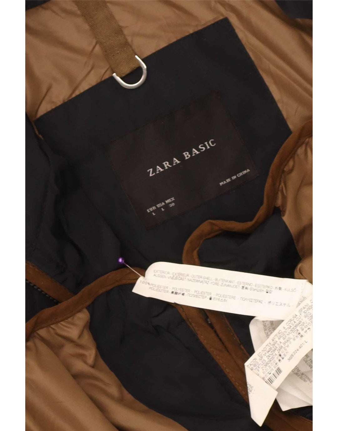 Женская стеганая куртка Zara UK 14, большой размер, темно-синий, полиэстер