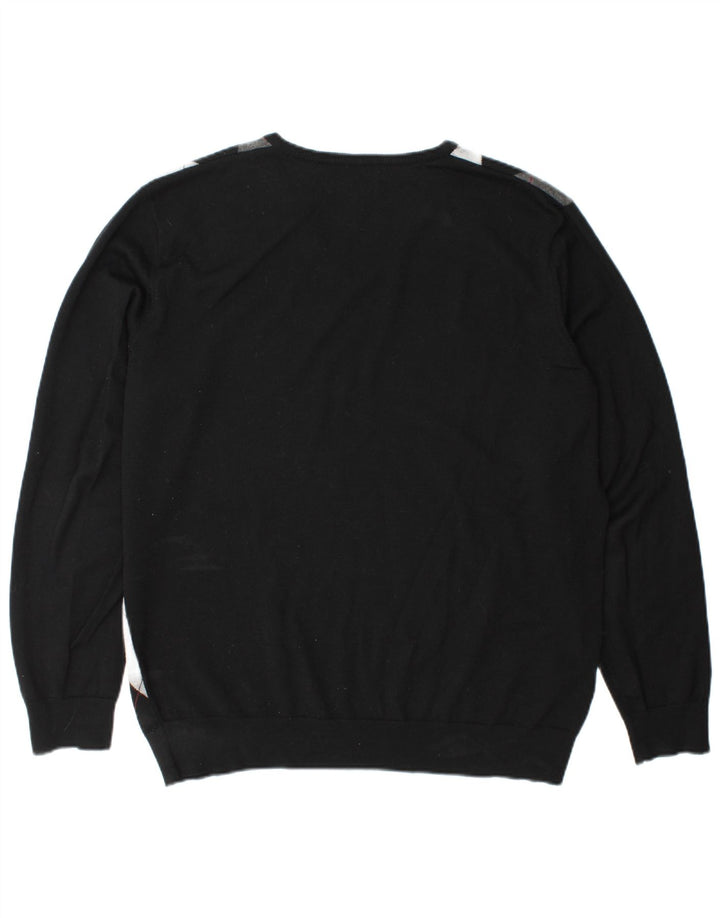 Мужской джемпер с v-образным вырезом Fred Perry, XL, черный с узором аргайл/ромб, шерсть