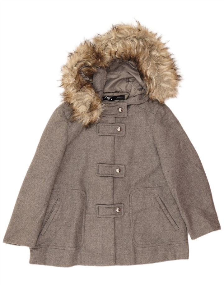 Женское пальто с капюшоном Zara UK 14, вискоза среднего серого цвета