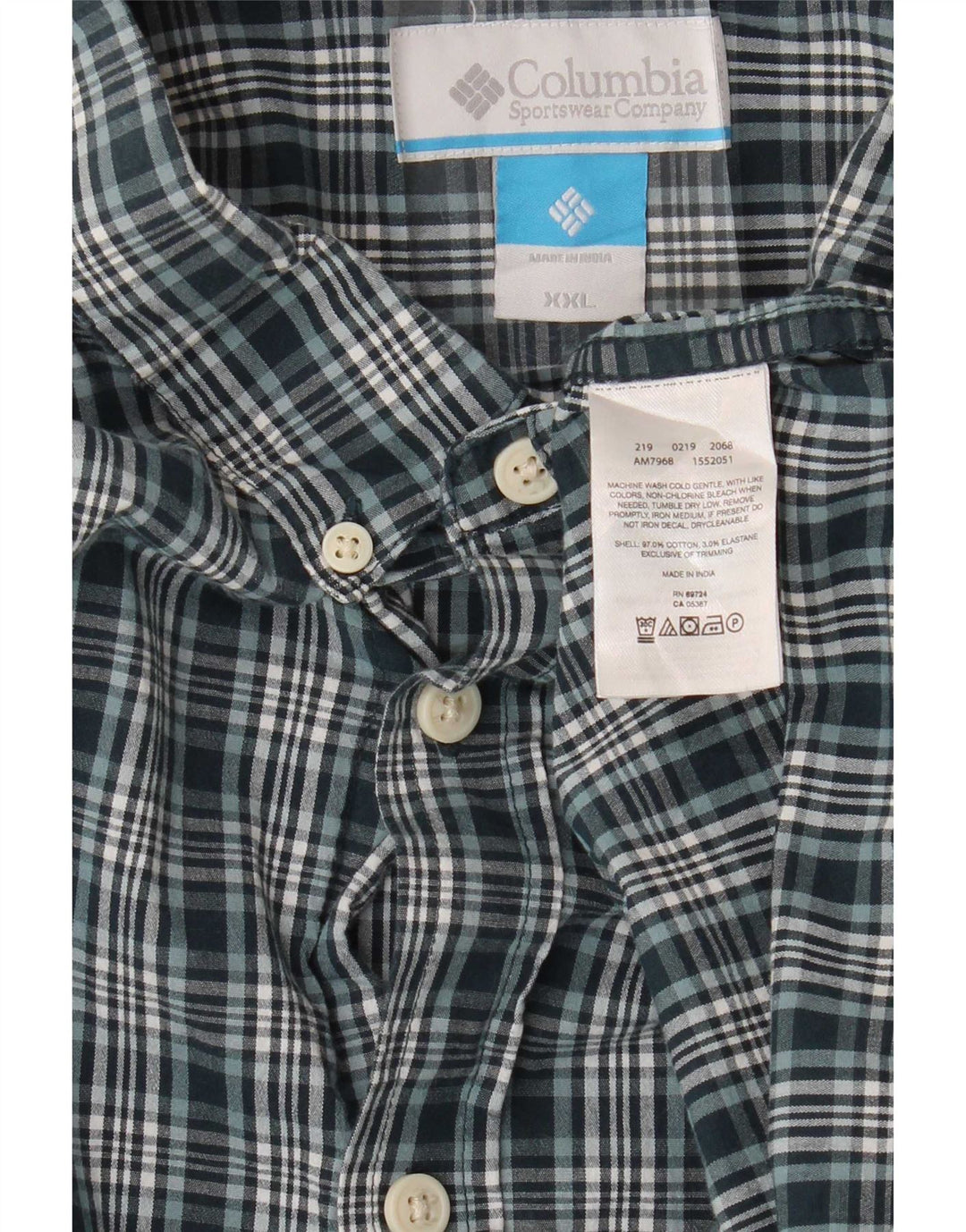 Мужская рубашка Columbia 2XL, хлопковая зеленая клетка