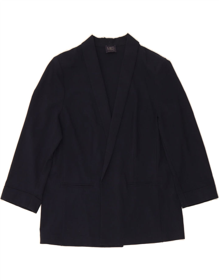 MARKS & SPENCER Womens 3/4 Sleeve Open Blazer Jacket UK 14 Large Navy Blue Vintage Marks & Spencer and Second-Hand Marks & Spencer from Messina Hembry 