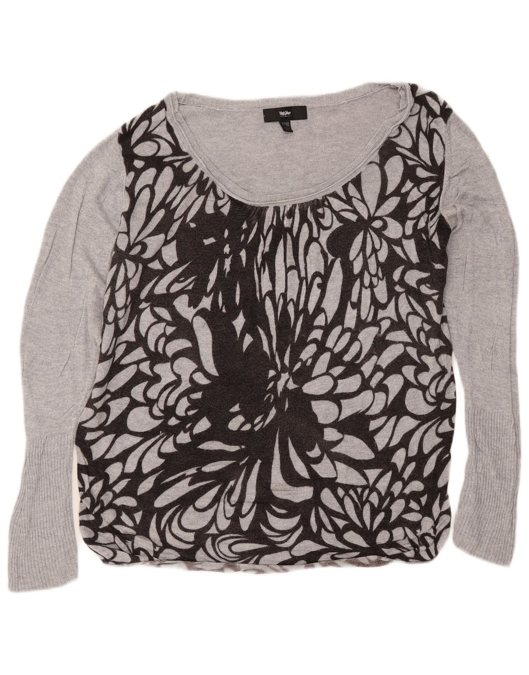 MOSSIMO Женский укороченный джемпер с вырезом лодочкой, Великобритания 16/18, большой серый с цветочным принтом