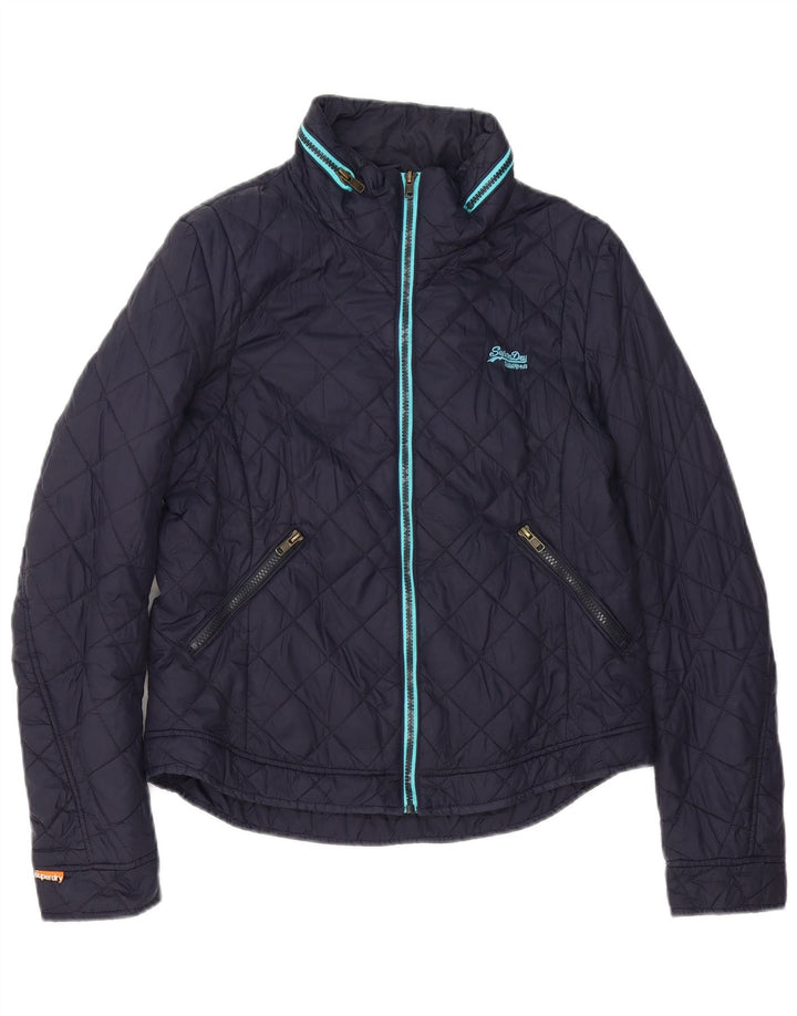 Женская стеганая куртка с капюшоном Superdry UK 14, большой темно-синий нейлон