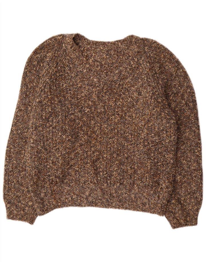 ВИНТАЖНЫЙ женский свободный джемпер с v-образным вырезом, Великобритания, 18 XL, коричневый в крапинку