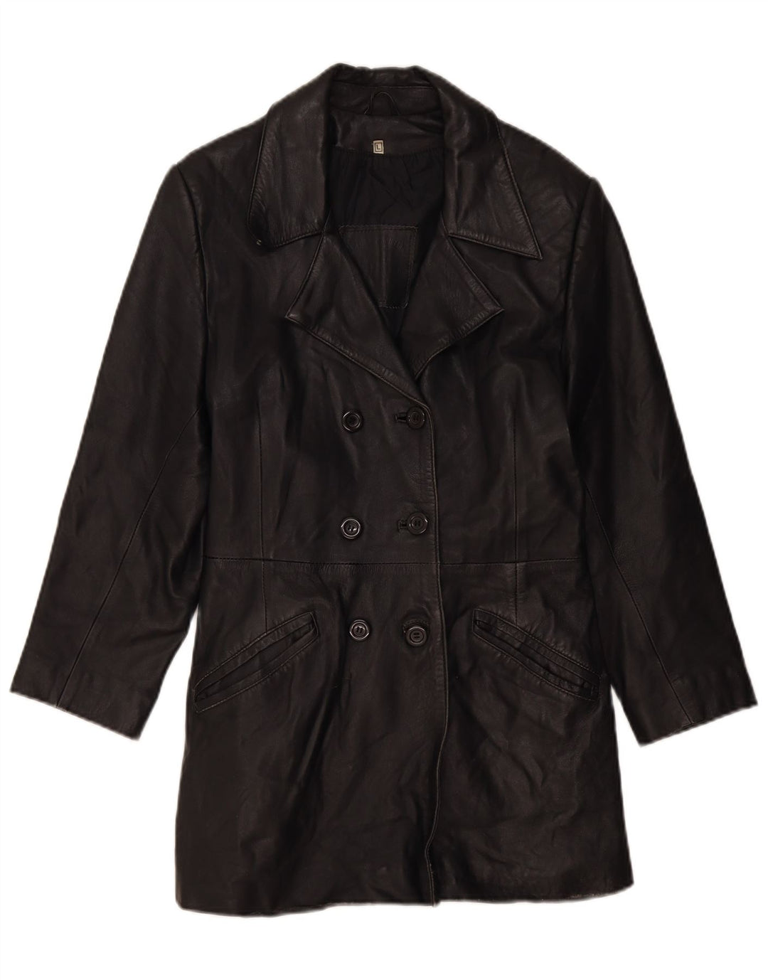 ВИНТАЖНОЕ женское кожаное пальто UK 14, большое черное кожаное