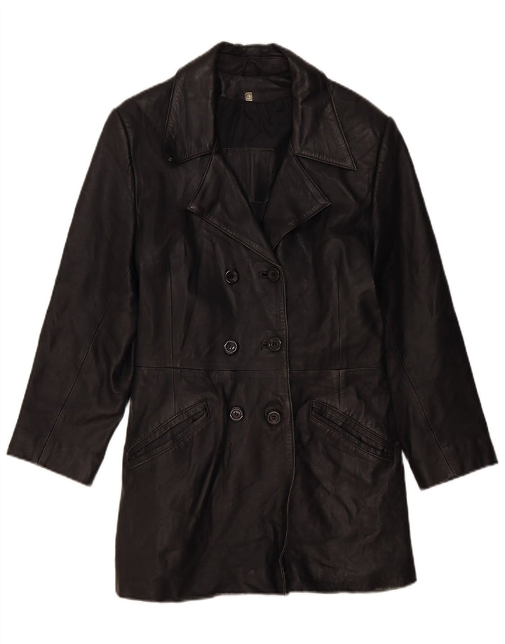 ВИНТАЖНОЕ женское кожаное пальто UK 14, большое черное кожаное