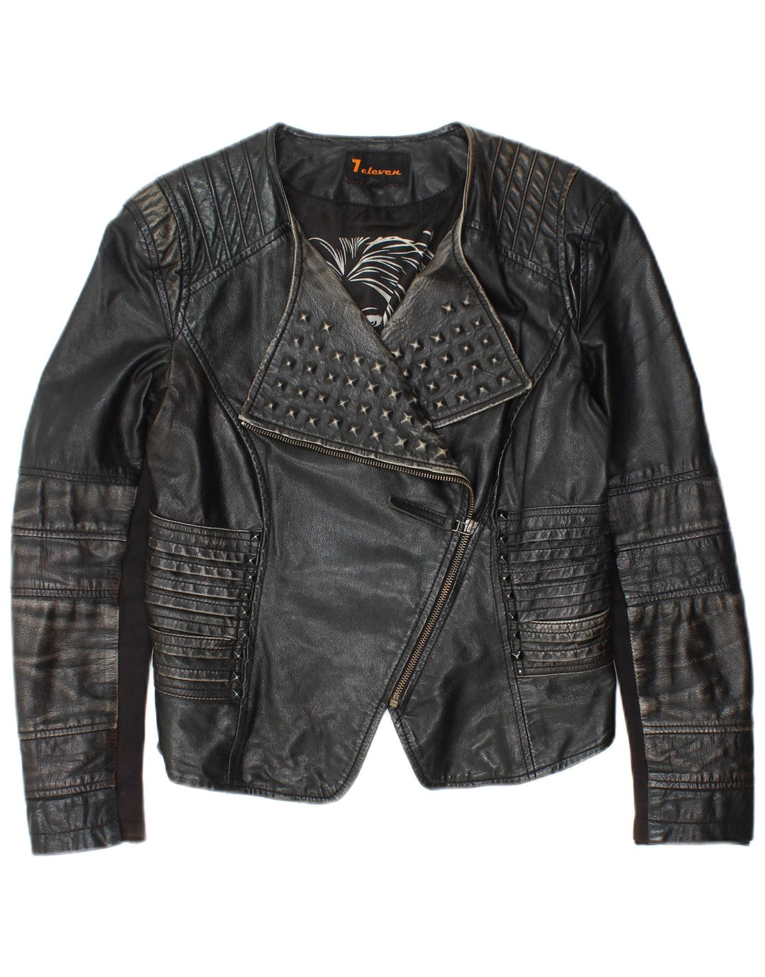 Винтажная женская укороченная кожаная байкерская куртка IT 40, маленькая черная кожа