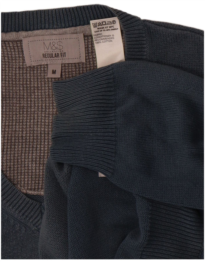 Мужской джемпер стандартного кроя с v-образным вырезом Marks & Spencer, хлопковый средний синий цвет