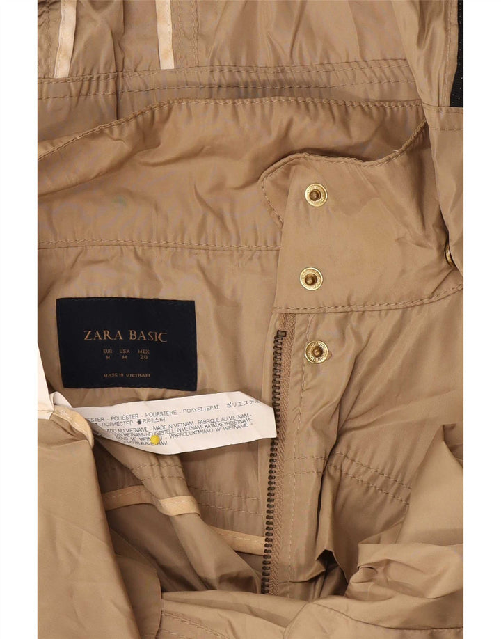 Женская дождевик с капюшоном Zara UK 12, средний бежевый, полиэстер