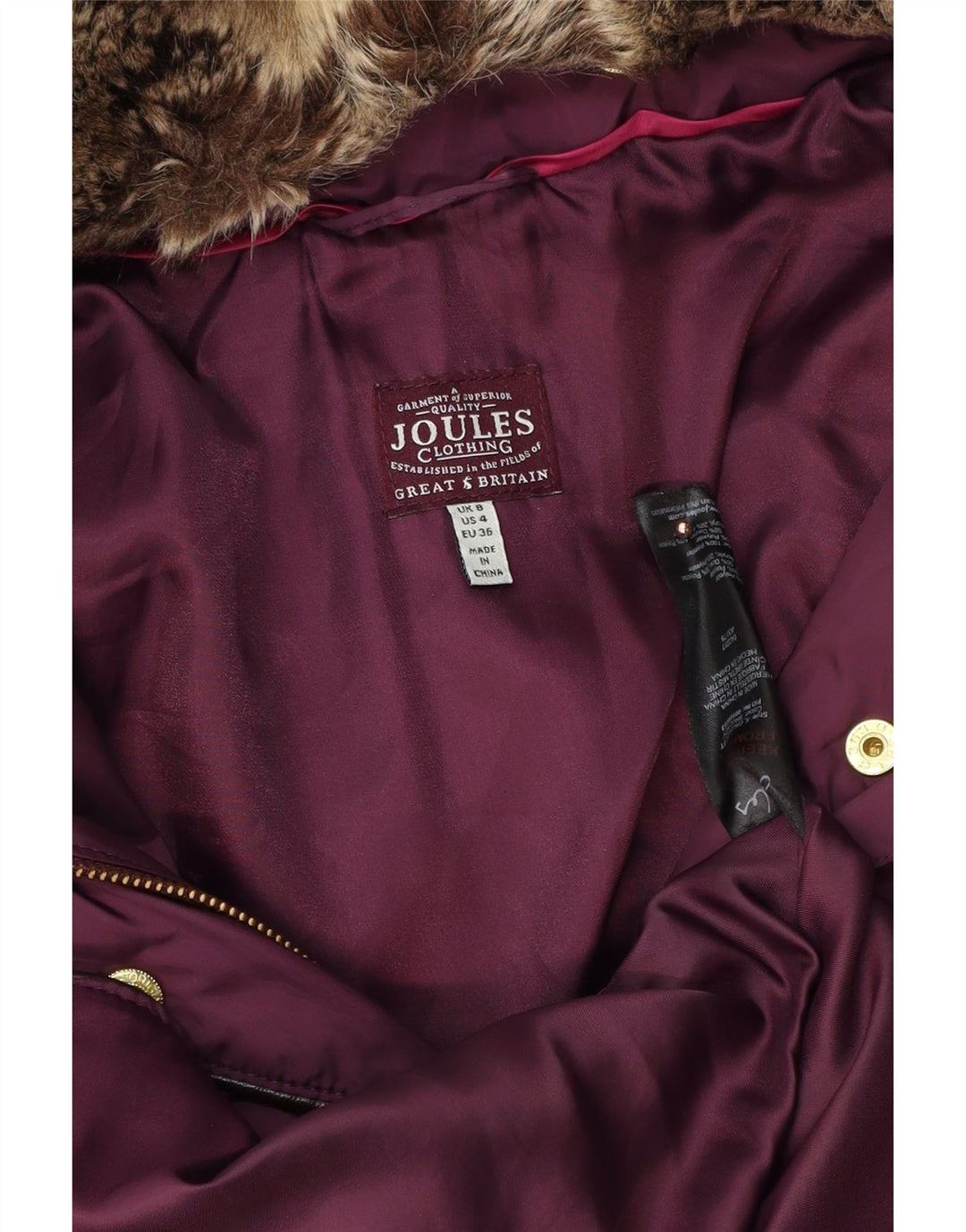 JOULES Женское длинное стеганое пальто с капюшоном UK 8, маленький фиолетовый, полиэстер