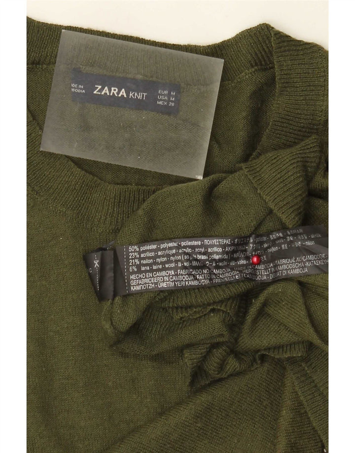 Женский джемпер с круглым вырезом Zara UK 14, средний хаки, полиэстер