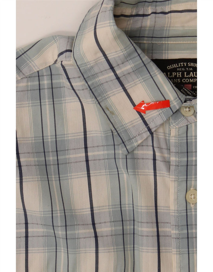 RALPH LAUREN Mens Short Sleeve Shirt Medium Blue Check Cotton Vintage Ralph Lauren and Second-Hand Ralph Lauren from Messina Hembry 