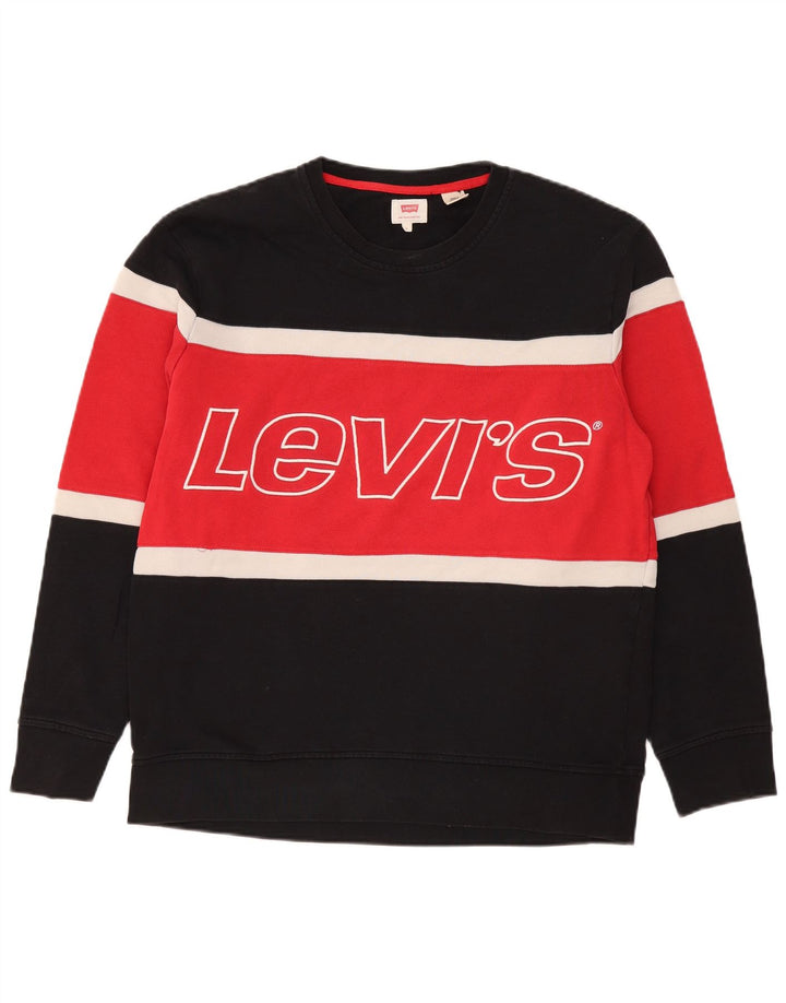 Мужской свитшот с рисунком Levi's, большой черный хлопковый джемпер с цветными блоками