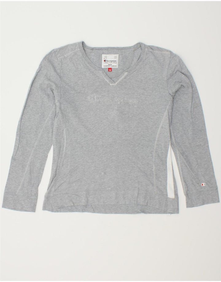 CHAMPION Womens Graphic Top Long Sleeve UK 12 Medium Grey Cotton | Vintage Champion | Thrift | Second-Hand Champion | Used Clothing | Messina Hembry 