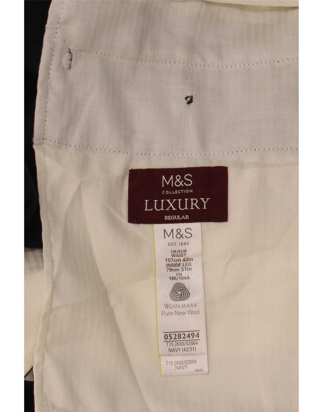 Мужские костюмные брюки классического кроя Marks & Spencer W42 L31 темно-синие шерстяные