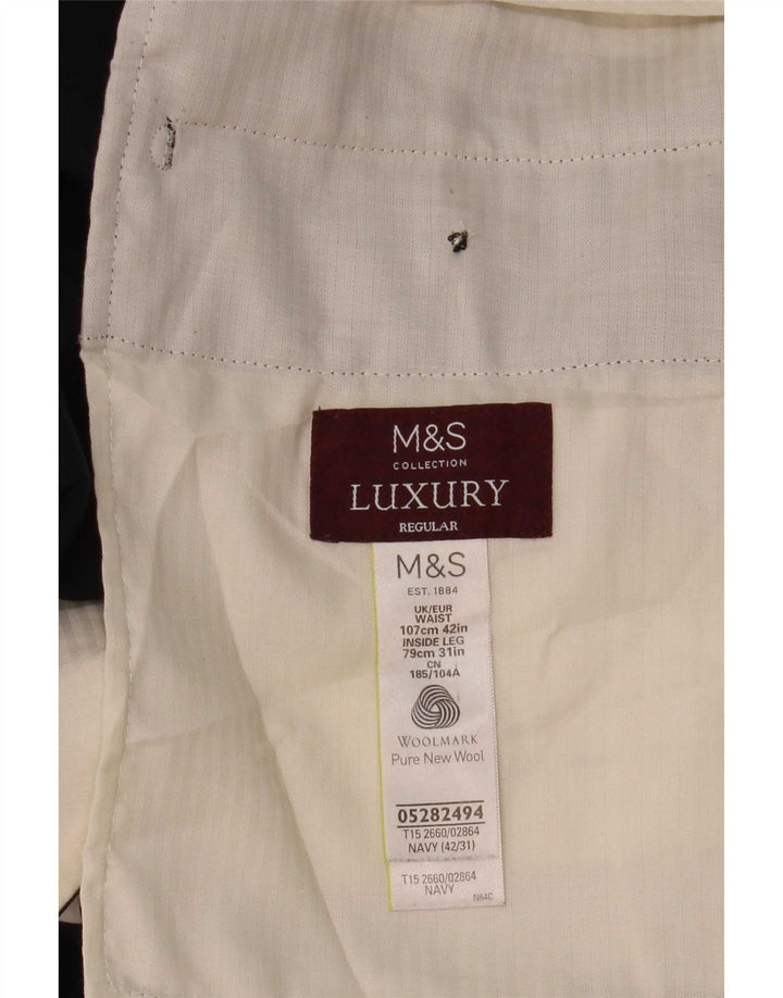 Мужские костюмные брюки классического кроя Marks & Spencer W42 L31 темно-синие шерстяные