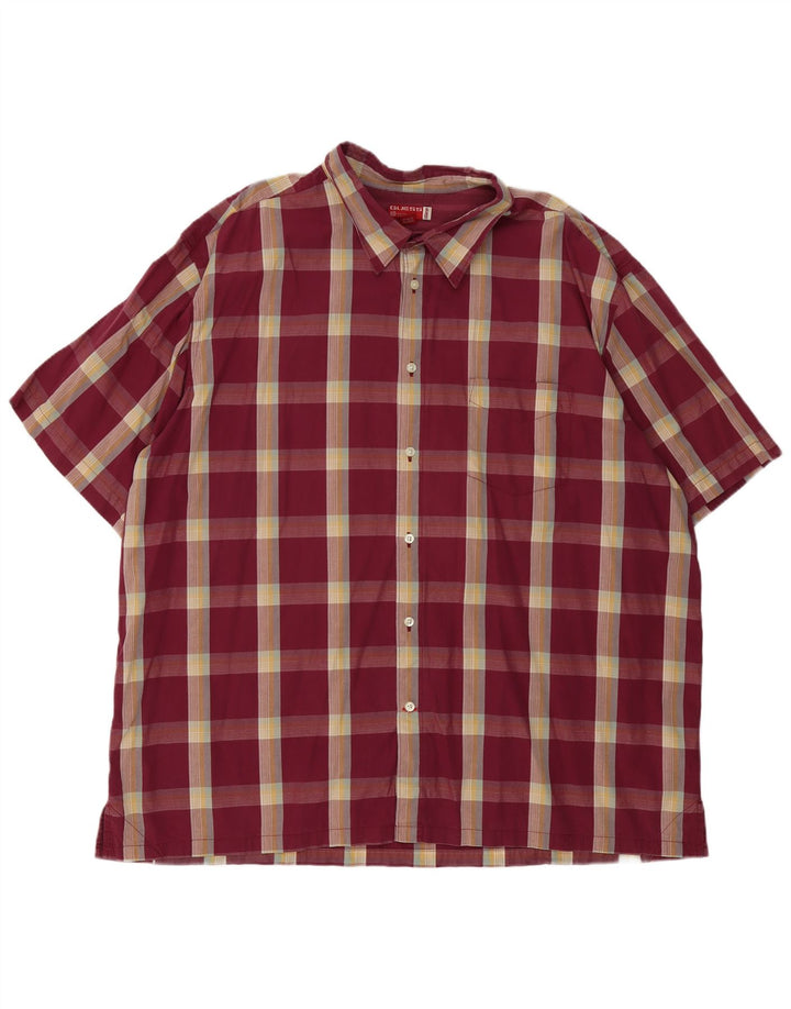 Guess Мужская рубашка с коротким рукавом 2XL бордовая клетка