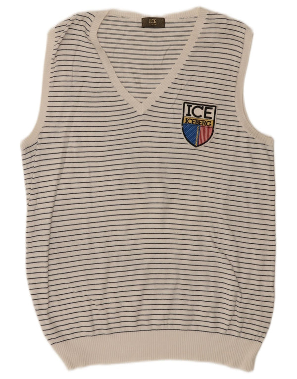 Женская майка Iceberg, майка UK 18 XL, белый хлопок в тонкую полоску