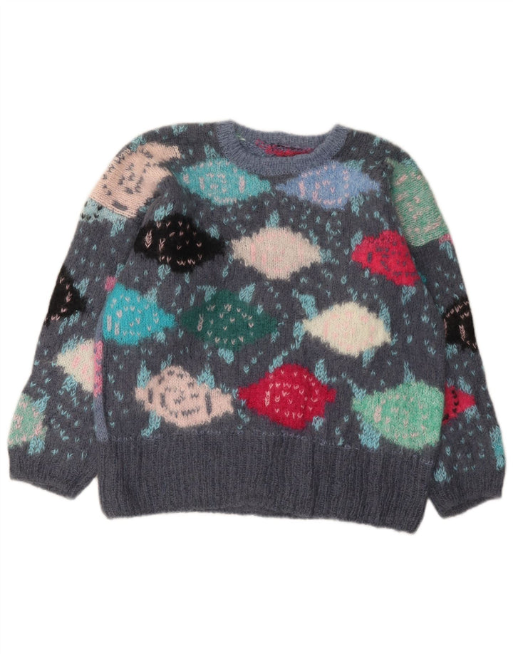 ВИНТАЖНЫЙ джемпер с круглым вырезом для девочек, 13–14 лет, серый с цветными блоками