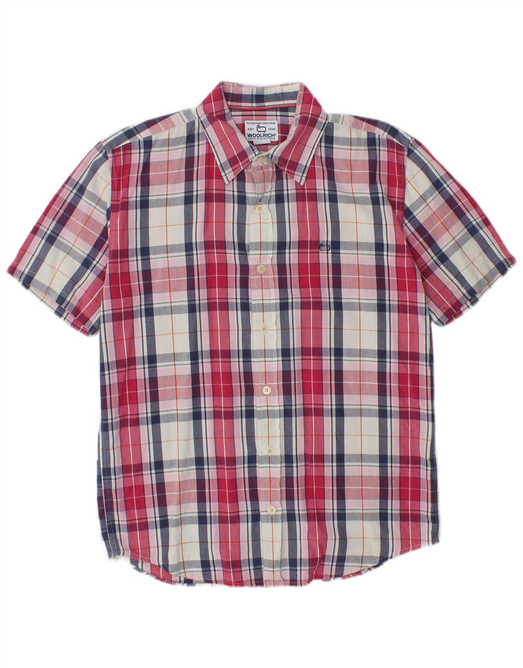 WOOLRICH Мужская рубашка с коротким рукавом, хлопковая красная клетка среднего размера