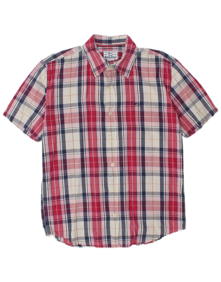 WOOLRICH Мужская рубашка с коротким рукавом, хлопковая красная клетка среднего размера