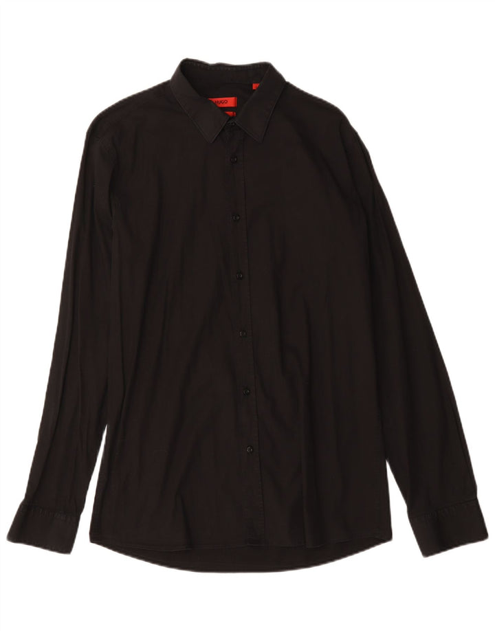 Мужская рубашка узкого кроя Hugo Boss, большой черный хлопок