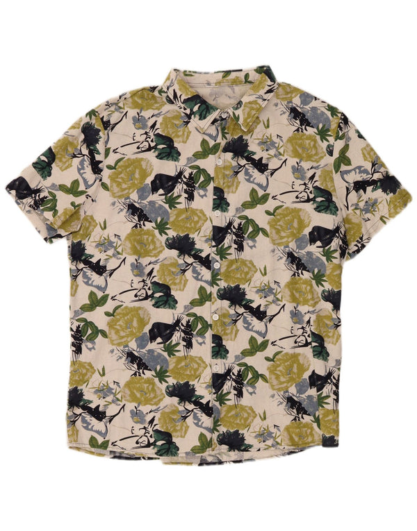 Мужская рубашка Shein с коротким рукавом 2XL, зеленая, хлопок с цветочным принтом