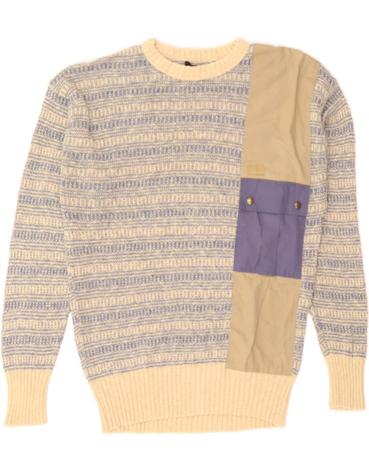 BLEYLE Mens Crew Neck Jumper Sweater Large Beige Striped Vintage Bleyle and Second-Hand Bleyle from Messina Hembry 