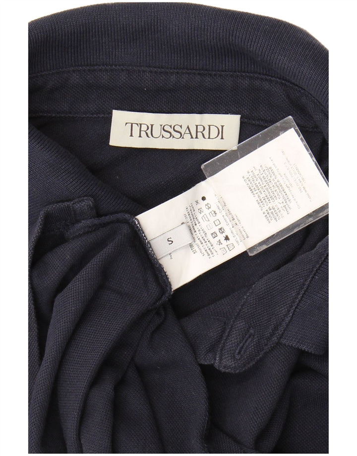 TRUSSARDI Mens Polo Shirt Small Navy Blue Cotton