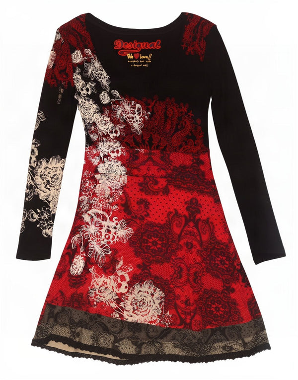 Женское платье А-силуэта Desigual с длинным рукавом и графикой, Великобритания, 18 XL, черное с цветочным принтом