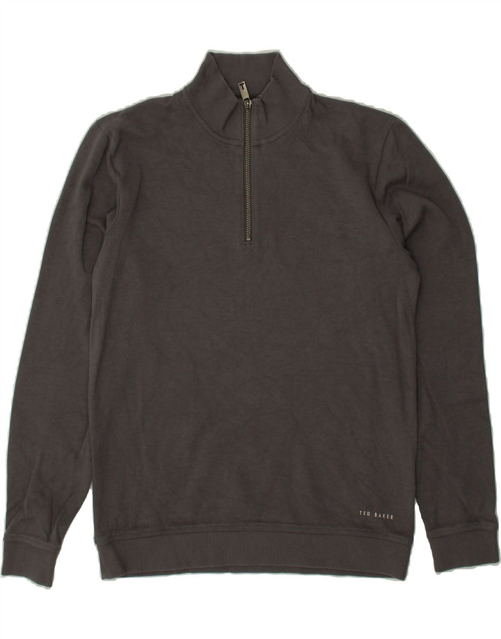 TED BAKER Mens Zip Neck Sweatshirt Jumper Size 2 Small Grey Cotton Vintage Ted Baker and Second-Hand Ted Baker from Messina Hembry 