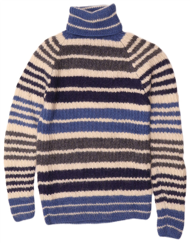 Винтажный женский джемпер с высоким воротником, Великобритания, 12 средних разноцветных полосок