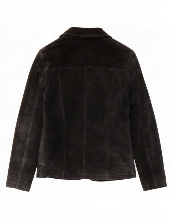 Vintage Womens 2 Button Suede Blazer Jacket UK 10 Small Black Leather