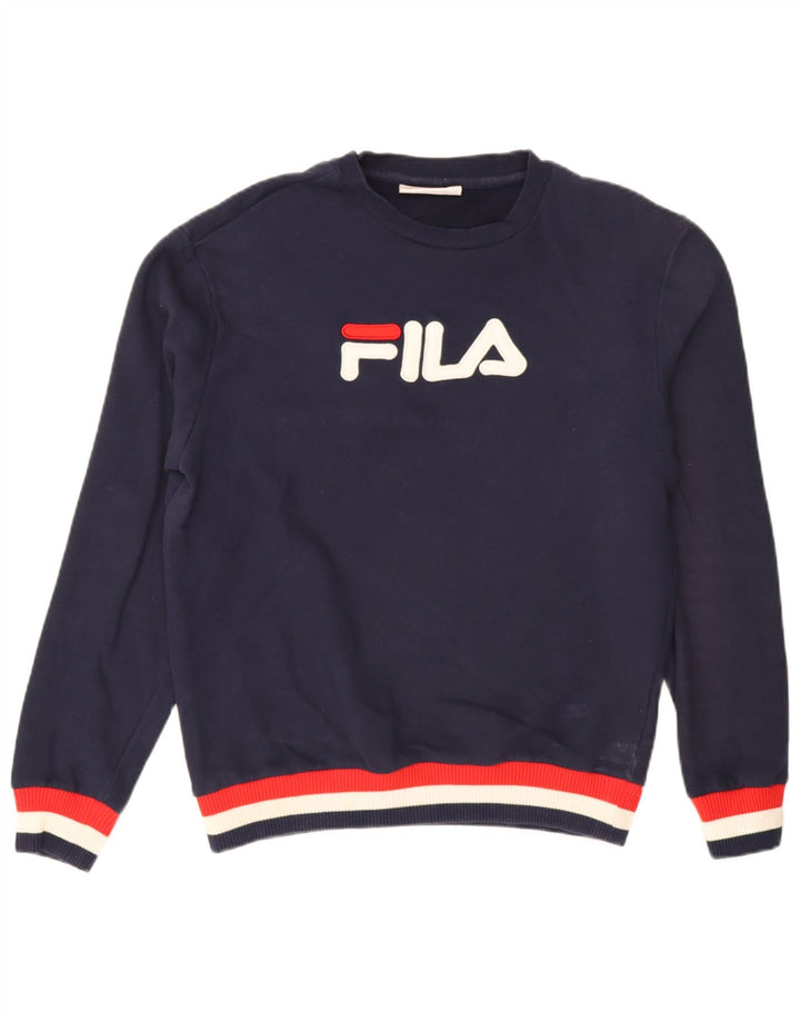 Мужской свитшот с рисунком Fila, средний темно-синий хлопковый джемпер