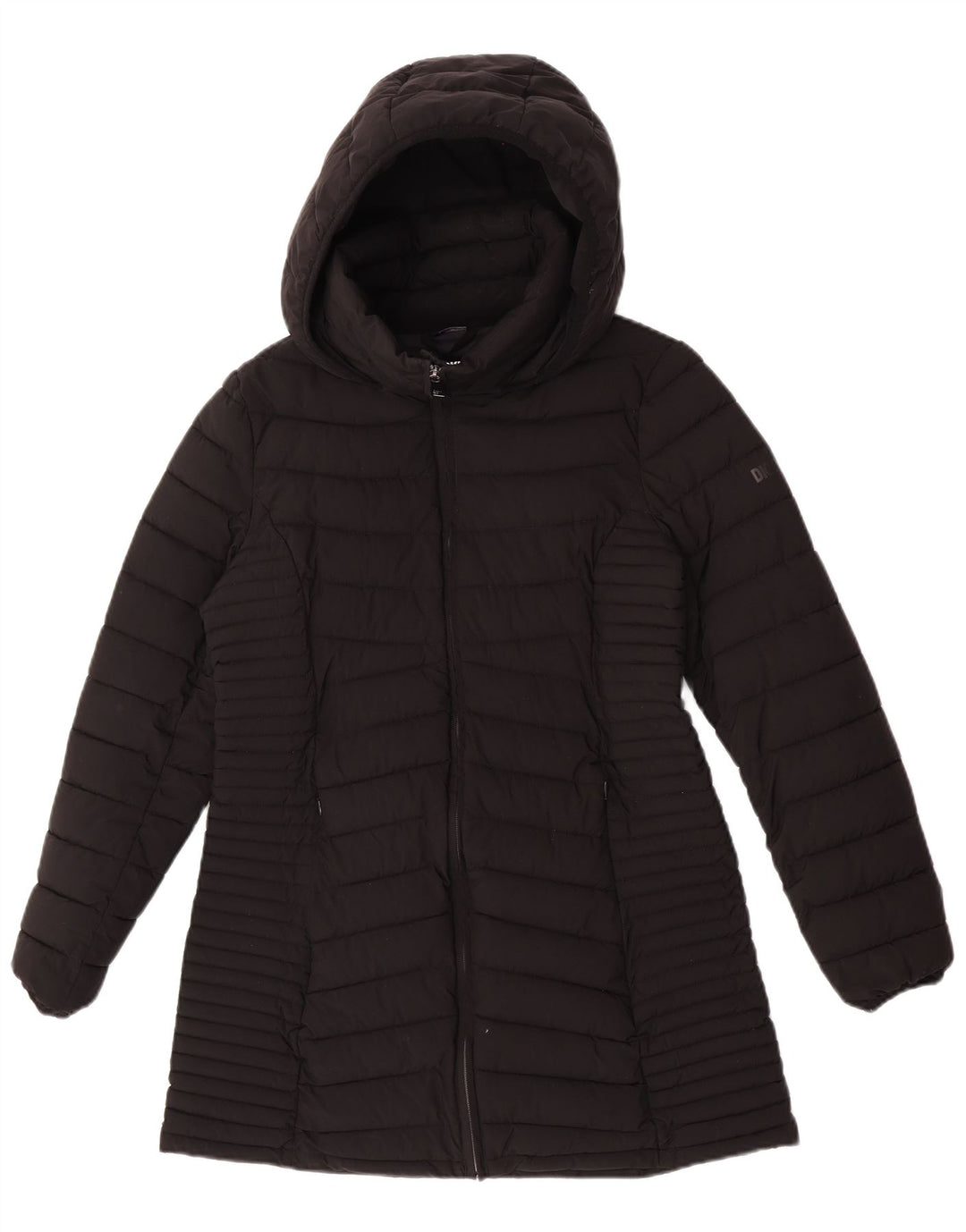 Женское стеганое пальто с капюшоном Dkny UK 12, средний черный полиэстер