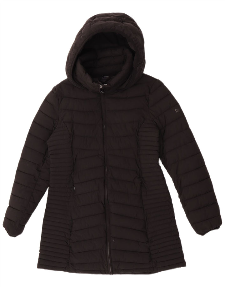 Женское стеганое пальто с капюшоном Dkny UK 12, средний черный полиэстер